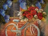 stock-photo-oil-painting-on-canvas-flowers-near-a-wall-bike-with-a-bouquet-of-flowers-187725227