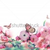 stock-photo-pink-flower-of-an-oriental-cherry-and-butterfly-152504402