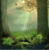 stock-photo-a-pond-and-two-big-trees-in-the-forest-in-a-beautiful-day-with-rays-of-lights-between-the-leaves-22306793