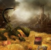 stock-photo-fantasy-scenery-with-dragon-s-treasure-and-a-castle-82294090