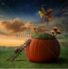 stock-photo-funny-poster-with-snail-astronomer-and-pumkin-observatory-66249556
